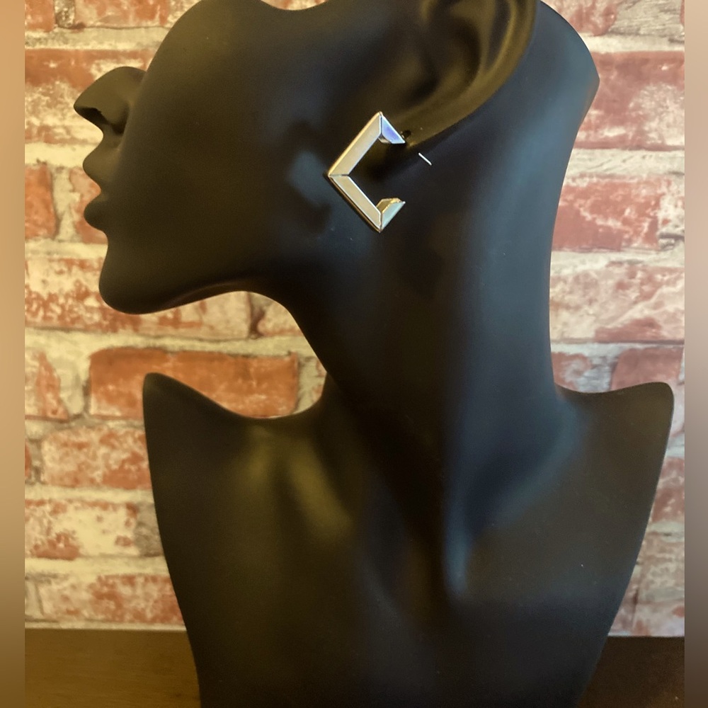 Geometric Square Silver Hoop Earrings - NWOT